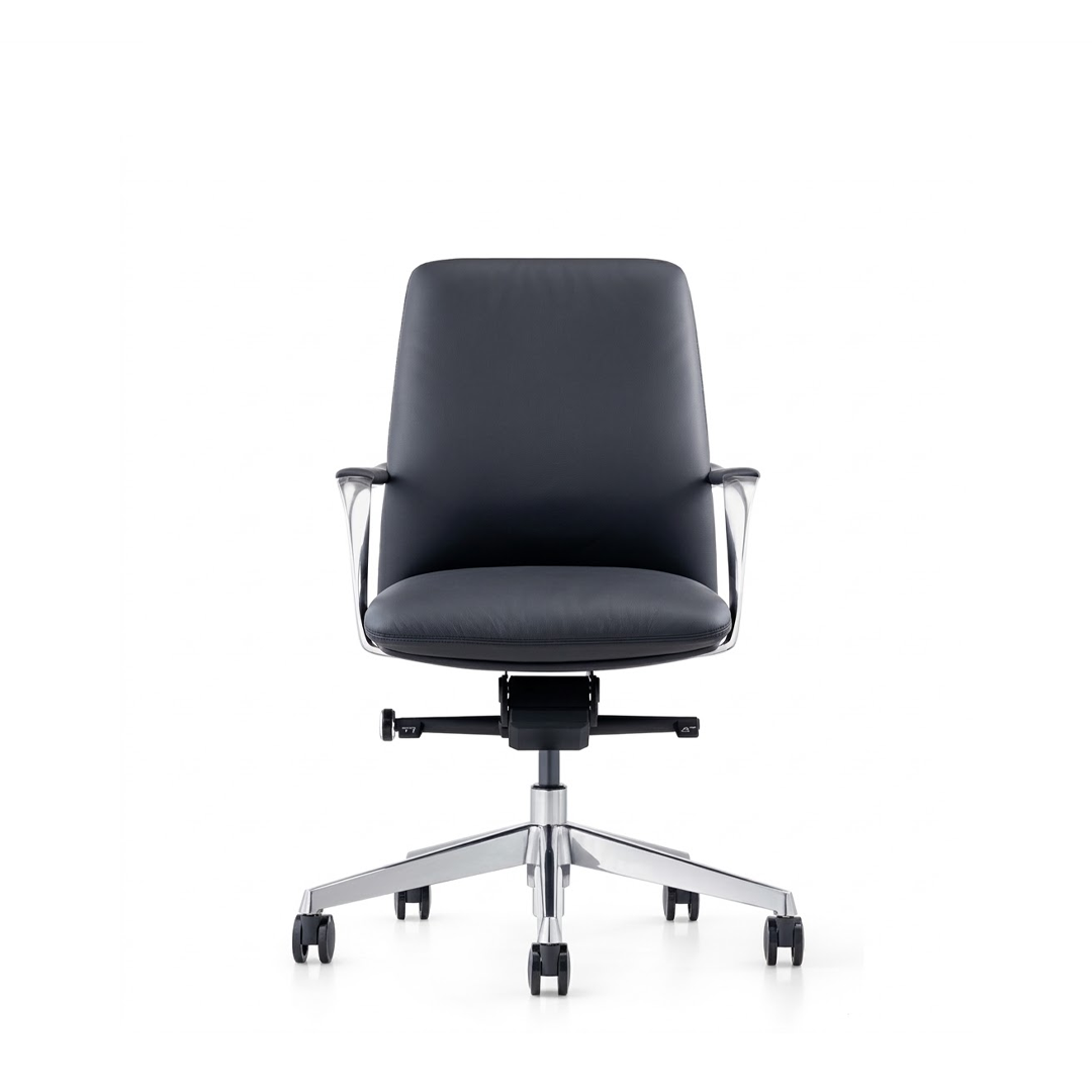 Medium Back Leather Chair ZS-2216-M – Black PU Office Chair with Synchronized Mechanism