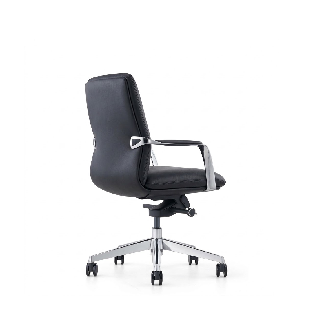 Medium Back Leather Chair ZS-2216-M – Black PU Office Chair with Synchronized Mechanism