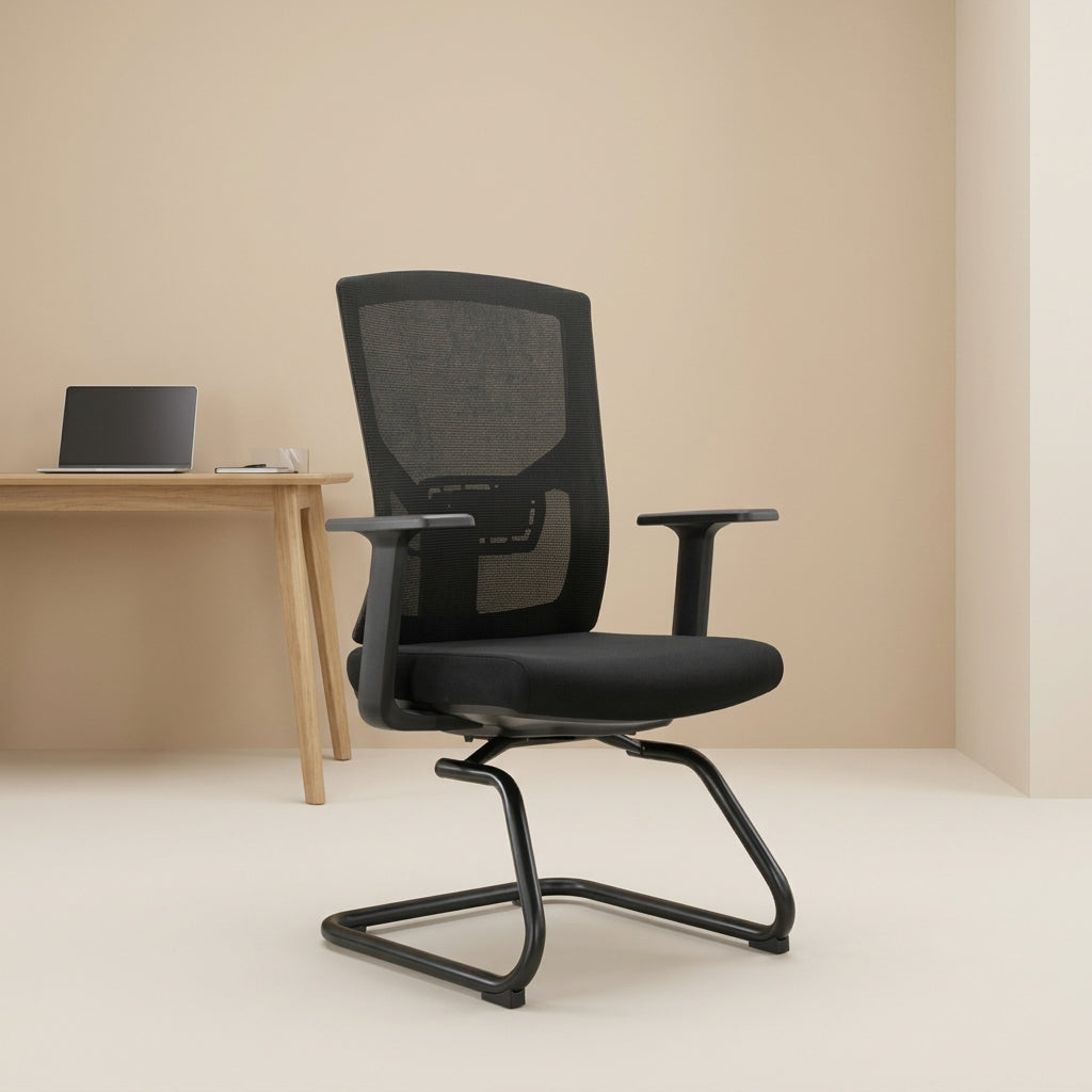 Black Mesh Visitor Chair ZS-6223-V – T-Shaped Armrests & Black Legs