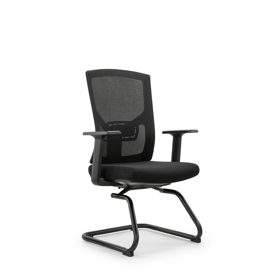 A modern black office chair with a mesh backrest, padded seat, and cantilever metal base, shown against a plain white background.