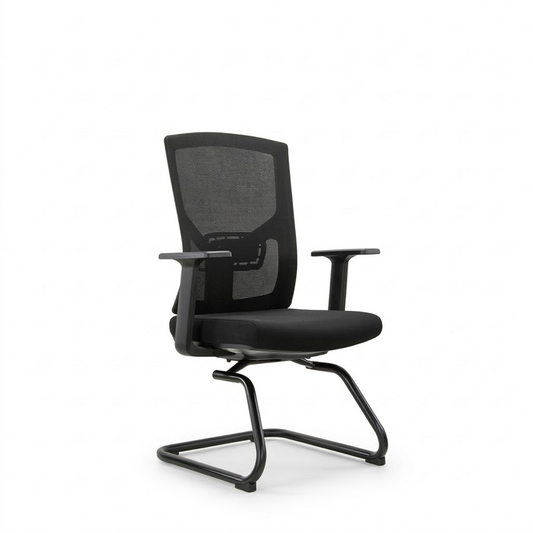 A modern black office chair with a mesh backrest, padded seat, and cantilever metal base, shown against a plain white background.