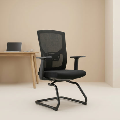 Black Mesh Visitor Chair ZS-6223-V – T-Shaped Armrests & Black Legs