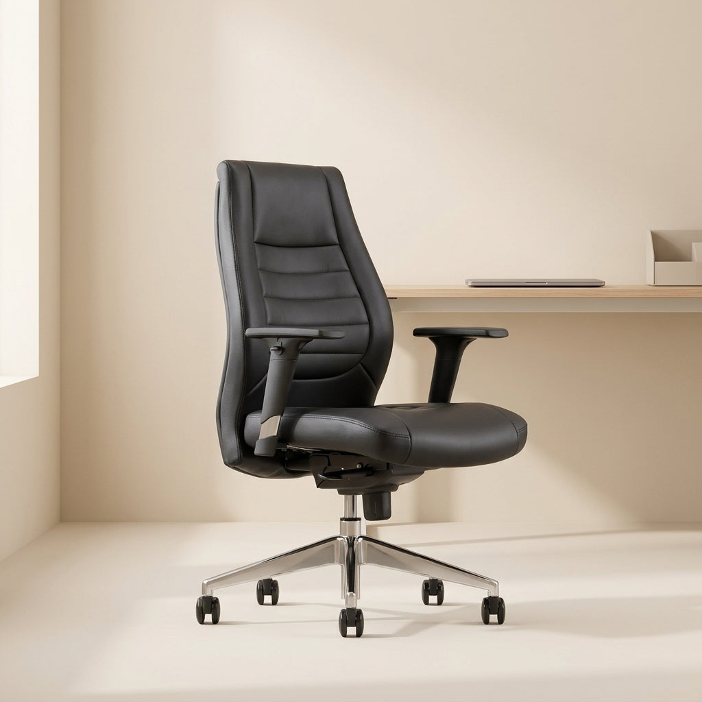 Medium Back Leather Chair ZS-1802-M – Black PU Office Chair with Chrome Frame