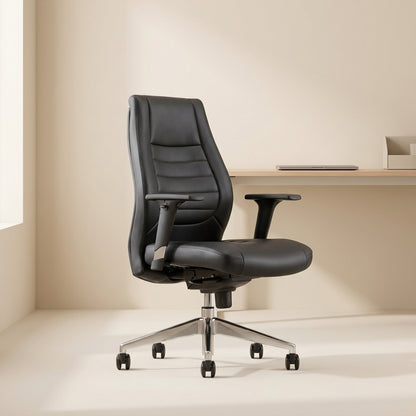 Medium Back Leather Chair ZS-1802-M – Black PU Office Chair with Chrome Frame