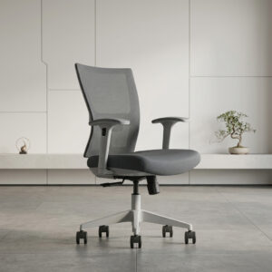 Grey medium back mesh office chair with ergonomic support and breathable design in Dubai
